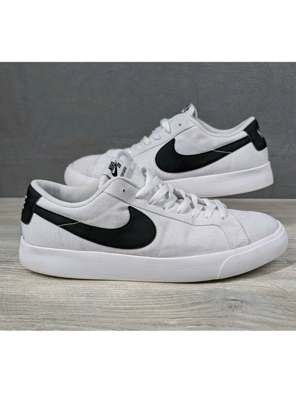 Nike Mens 12 White Black SB Blazer Vapor TXT Low Top Skateboard Shoes 902663 101
